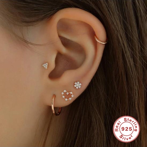 925 Sterlingsilber Vergoldete Zirkonia Ohrstecker Herz Kreuz Schlange Schmetterling Helix Piercing Schmuck Für Frauen Geschenk