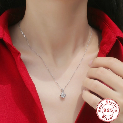 Collier Pendentif Fleur en Moissanite 1ct en Argent Sterling 925 Couleur D VVS1 Avec Certificat GRA Bijoux Femme Cadeau