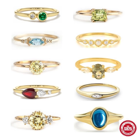 Elegant 925 Sterling Silver Colorful Zirconia Ring Marquise Geometric Engagement Ring For Women High End Jewelry Gift