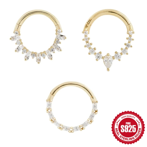 Pendientes de Aro para Cartílago de Plata de Ley 925 CZ para Mujer Bañados en Oro con Zirconia Pera Baguette Joyería de Piercing de Nariz