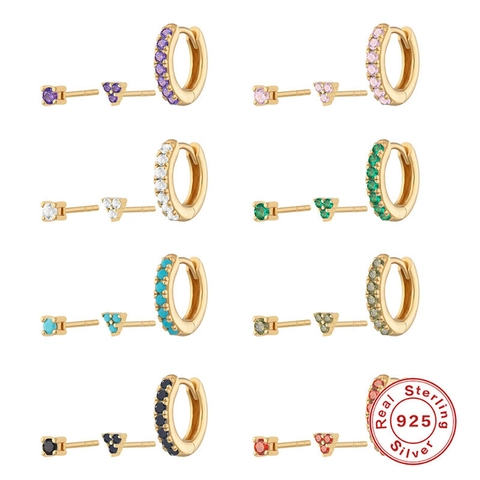 925 Sterling Zilveren Oorbellen Set Met Zirkonia Turkoois Goud Platina Vergulde Oorknopjes Huggie Hoops Combinatie Sieraden Voor Vrouwen