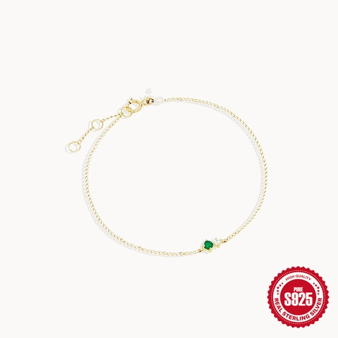 925 Sterling Silver Birthstone Bracelet For Women Gold Plated Cubic Zirconia Adjustable Chain Jewelry Minimalist Birthday Gift