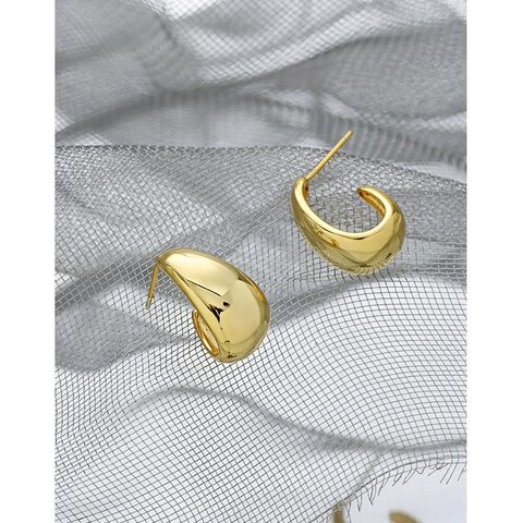 925 Sterling Silver Minimalist Geometric Oval Waterdrop Stud Earrings For Women Korean Style High Polished Smooth Gold Silver Jewelry