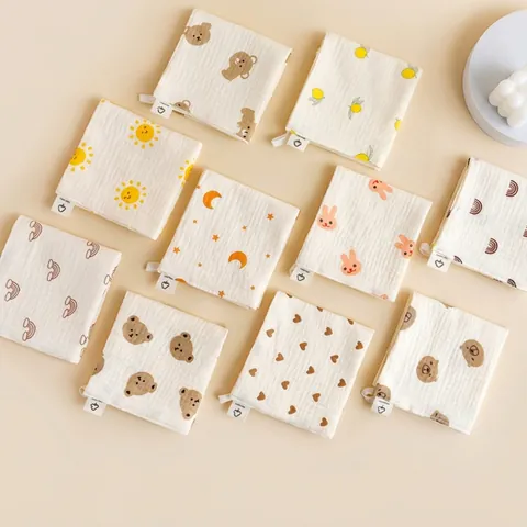 100% Baumwolle 4-Lagige Gaze Baby Quadratisches Handtuch Atmungsaktiv Absorbierend Musselin Waschlappen Für Neugeborene Gesicht Hand Speichel Aufhängeschlaufe