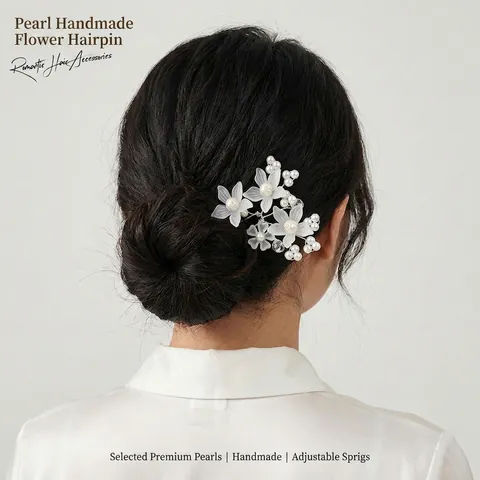 Weißer Acryl Blumen Haarstab Mit Künstlichen Künstliche Perlen Und Kristall U-Förmige Legierung Haarnadel Für Braut Hochzeit