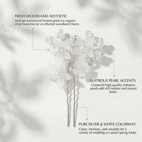 Weißer Acryl Blumen Haarstab Mit Künstlichen Künstliche Perlen Und Kristall U-Förmige Legierung Haarnadel Für Braut Hochzeit