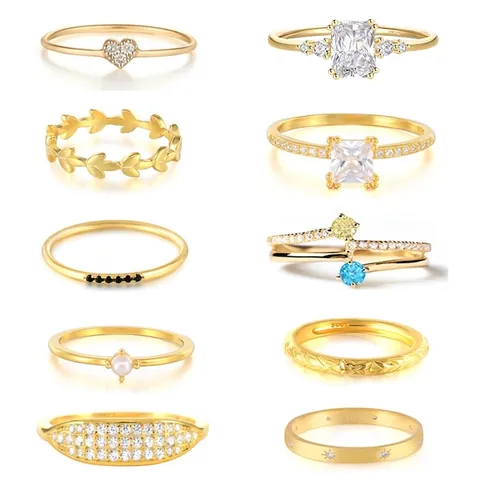 S925 Sterling Silver Ring Minimalist Heart Leaf Star Pattern Zirconia Artificial Pearl Inlaid Gold Platinum Plated Fine Jewelry For Women