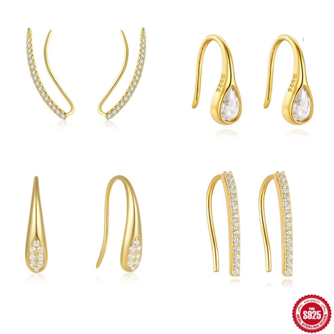 Minimalist 925 Sterling Silver Stud Earrings For Women AAAAA Zirconia Gold Plated Teardrop Ear Climber Crawler Fashion Jewelry Accessories Gift