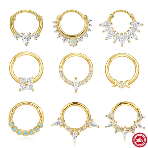 925 Sterling Silver Marquise Zirconia Opal Turquoise Cartilage Piercing Ring Luxury Gold Plated Septum Clicker Nose Ring Ear Bone Hoop For Women Jewelry