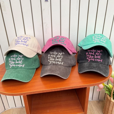 Vintage Washed Cotton Baseball Cap For Women Men Distressed Embroidery Letter Sunshade Adjustable Retro Casual Hat