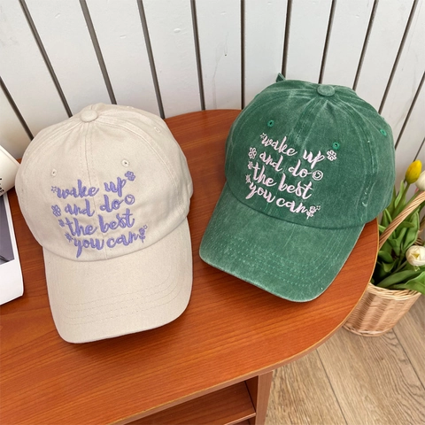 Vintage Washed Cotton Baseball Cap For Women Men Distressed Embroidery Letter Sunshade Adjustable Retro Casual Hat