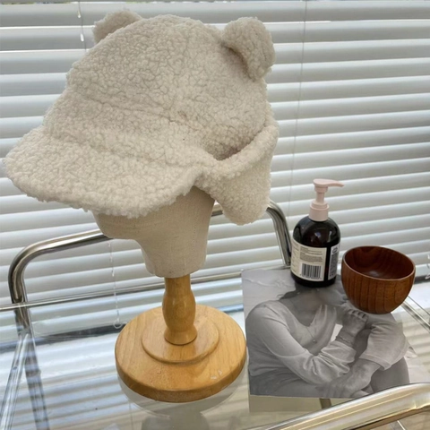 Gorro Ruso de Lana de Cordero con Orejas de Oso para Hombre Mujer Gorro de Invierno Cálido con Orejeras de Felpa