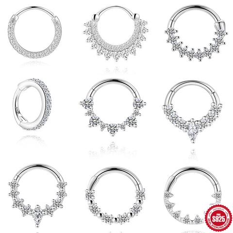 Moissanite 925 Sterling Silver Nose Ring Hoop Daith Septum Ear Cartilage Stud Earrings Piercing Jewelry For Women