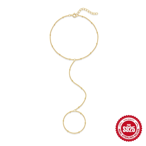 Tobillera de Plata de Ley 925 Chapada en Oro Con Anillo de Dedo Cadena de Cuentas Minimalista Joyería de Playa para Mujer