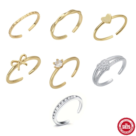 S925 Sterling Silber Verstellbare Zehenringe Für Damen Gold Silber Plattiert Zirkonia Herz Schleife Wavy Fußschmuck Für Sommer Strand