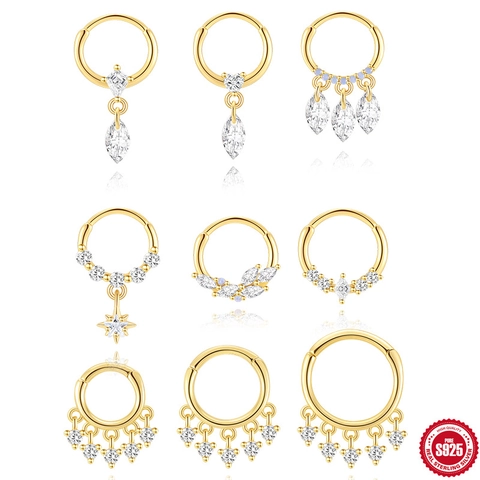S925 Sterling Zilver Neusring Oorkraakbeen Stift Marquise Zirkonia Opaal Hanger Hart Ster Piercing Sieraden Voor Vrouwen
