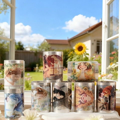 Aesthetic Watercolor Character Girl PET Tape For Journaling Scrapbooking Illustration Decorative Material Afternoon Painting