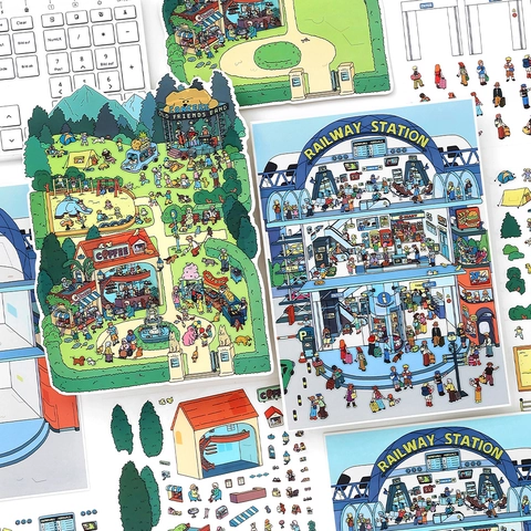 Cartoon Scène Decoratieve PET Stickers Voor DIY Scrapbooking Dagboek Treinstation Park Illustratie Deco Stickers