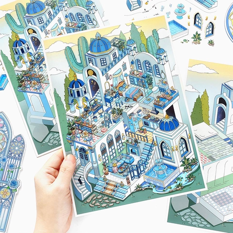 Pegatinas PET de Escena de Arquitectura de Edificios en Miniatura Infeel Me Con Tarjeta de Fondo Pegatinas de Decoración de Habitaciones Isométricas DIY Para Scrapbooking Journaling Niños Adultos