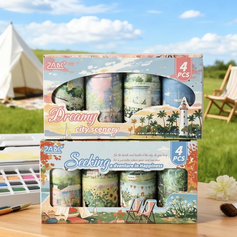Scenery Illustrations Washi Tape Set Artistic Landscape Urban Architecture Special Oil Masking Tape For DIY Scrapbooking Journal Decorative