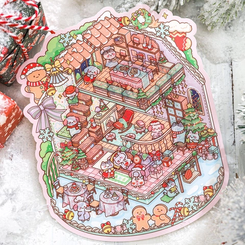 Christmas Miniature Scenery Sticker Set PET Paper Stickers Scrapbooking Journal Decor Gingerbread House Candy Car Xmas DIY Material