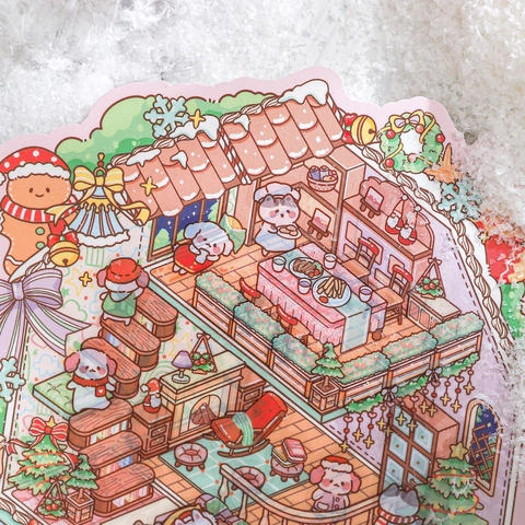 Christmas Miniature Scenery Sticker Set PET Paper Stickers Scrapbooking Journal Decor Gingerbread House Candy Car Xmas DIY Material