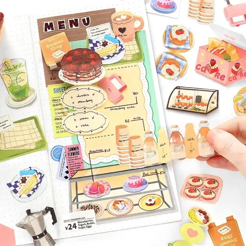 Set de Pegatinas de Diario de Dibujos Animados Tienda de Comestibles Papel Adhesivo Decorativo y Papel de Escritura DIY