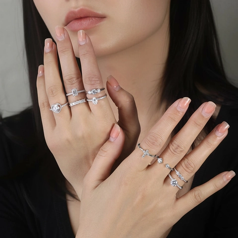 Moissanite Σολιτέρ Δαχτυλίδι από Ασήμι 925 Χρώμα D Σμαραγδένια Οβάλ Κοπή Δαχτυλίδι Αρραβώνων Γάμου Μινιμαλιστικά Κοσμήματα για Γυναίκες