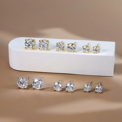 Pendientes de Botón de Moissanita Corte Redondo Elegante Con Poste de Plata de Ley 925 Color D VVS Joyería Oro Plata