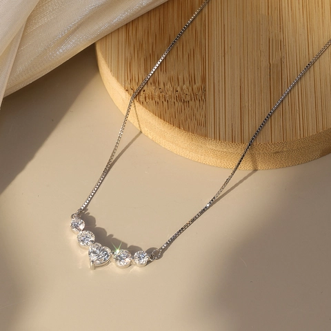925 Sterling Silver Moissanite Heart Pendant Necklace For Women Luxury D Color VVS Moissanite Box Chain Fine Jewelry