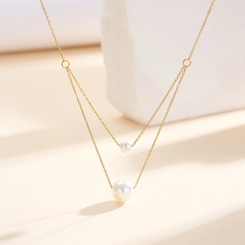 Minimalistische Doppelschicht Edelstahl Halskette Mit Muschelperlen Anhängern Für Damen Gold Silber Vergoldet Eleganter Modeschmuck
