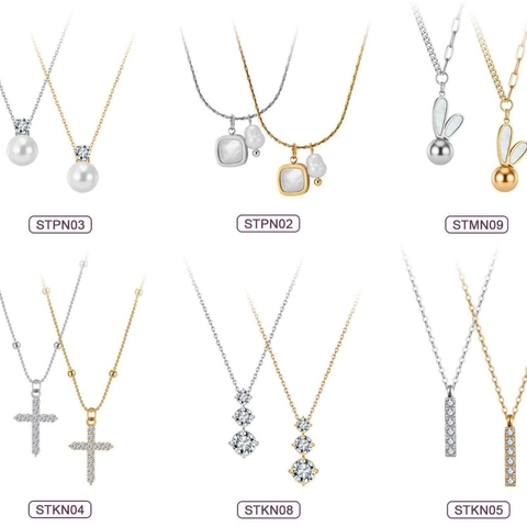Fashion Stainless Steel Necklace For Women 18K Gold Plated Heart Cross Pendant Layered Chain Rhinestone Artificial Pearl Shell Jewelry Gift