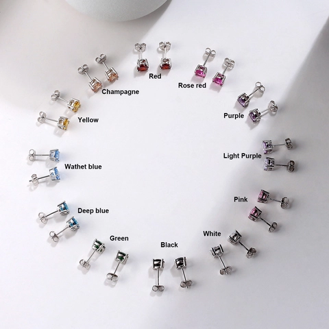 Boucles d'Oreilles Clous en Argent Sterling 925 Zircone Ronde Pierre de Naissance Femme 4 Griffes Bijoux Cadeau Anniversaire Zodiaque