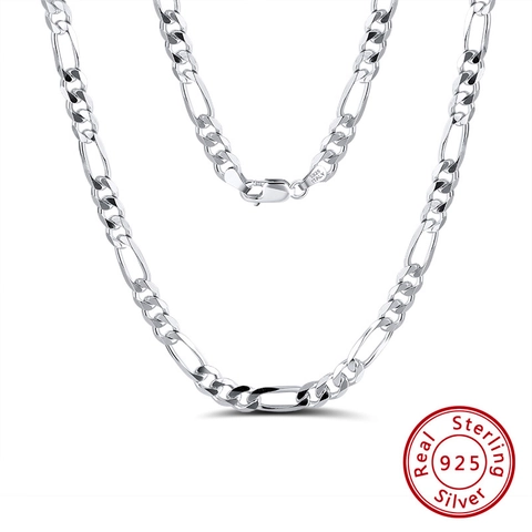 S925 Sterling Silver Figaro Chain Necklace 5mm Width Gold Silver Plated Italian Style Hip Hop Jewelry for Men Women