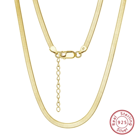 Collier Chaîne Serpent Plate en Argent Sterling 925 Bijoux Minimalistes Italiens Plaqué Or Argent Poli Accessoire Unisexe