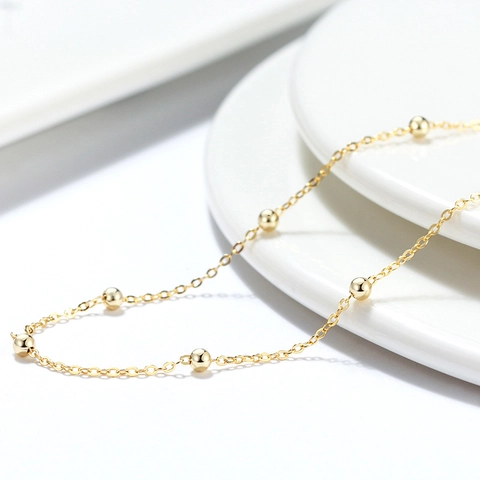 925 Sterling Silver Minimalist Beaded Necklace Italian Style Round Ball Chain Gold Platinum Plated Choker Fine Jewelry For Women Gift