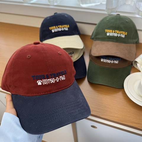 Vintage Amerikanischer Kontrastfarbe Baseballkappe Buchstabenstickerei Verstellbar Outdoor Sonnenschutz Hut Für Herren Damen