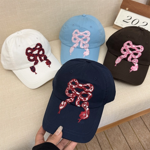 Gorra de Béisbol para Mujer con Bordado de Lazo y Serpiente Transpirable Protección Solar Ajustable de Poliéster para Deporte