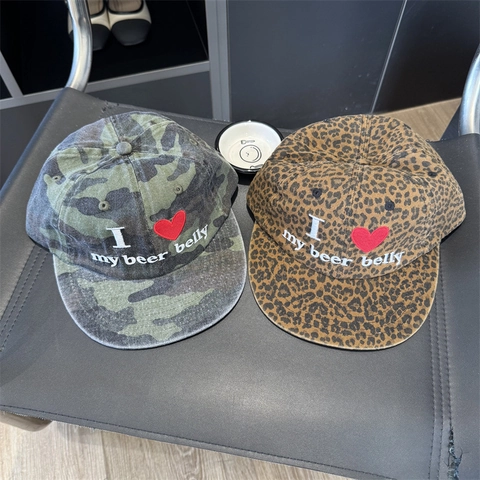 Berretto da Baseball Divertente Con Ricamo I Love My Beer Belly Per Donna Uomo Poliestere Leopardo Mimetico Cappello da Sole Retro Accessori Outdoor