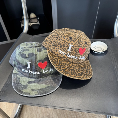 Berretto da Baseball Divertente Con Ricamo I Love My Beer Belly Per Donna Uomo Poliestere Leopardo Mimetico Cappello da Sole Retro Accessori Outdoor