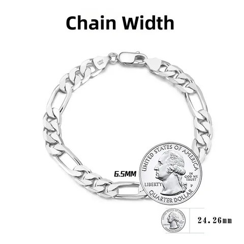 925 Sterling Silver Figaro Chain Bracelet For Men Women Hip Hop Jewelry White Gold Plated Italian Diamond Cut Link Bracelet Gift