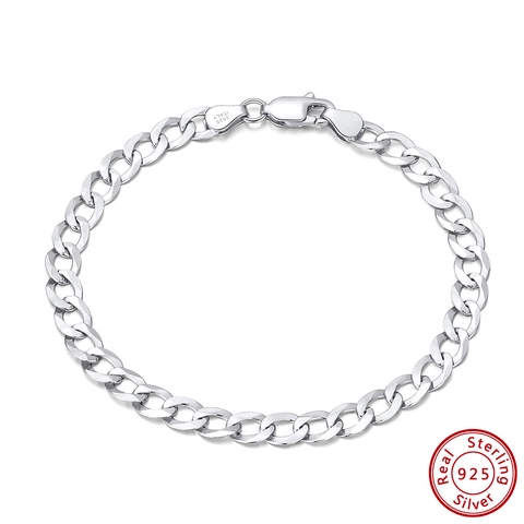 925 Sterling Silver 5mm Curb Chain Bracelet For Men Women 18K Gold White Gold Plated Italian Hip Hop Minimalist Jewelry Gift