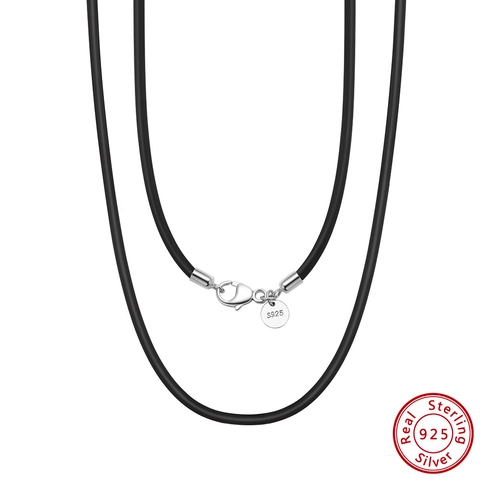 Minimalist Genuine Leather Cord Necklace With 925 Sterling Silver Clasp For Men Women Basic Black Brown Rope Chain Jewelry