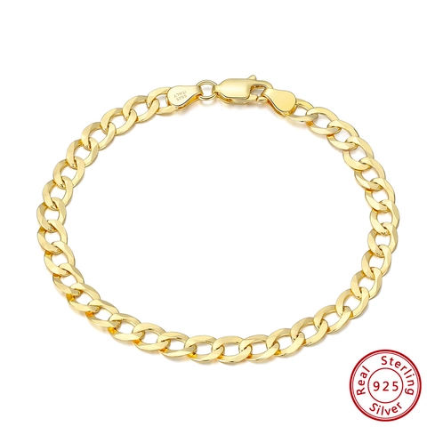 925 Sterling Silver 5mm Curb Chain Bracelet For Men Women 18K Gold White Gold Plated Italian Hip Hop Minimalist Jewelry Gift