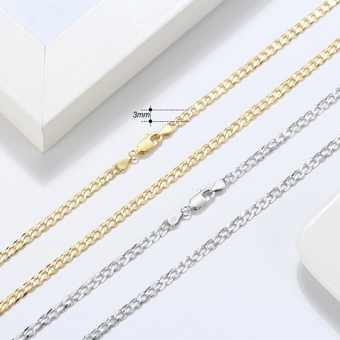 925 Sterling Silver Cuban Link Chain Necklace For Men Women Gold Silver Plated 3mm Minimalist Hip Hop Curb Chain Jewelry Gift