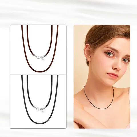 Minimalist Genuine Leather Cord Necklace With 925 Sterling Silver Clasp For Men Women Basic Black Brown Rope Chain Jewelry