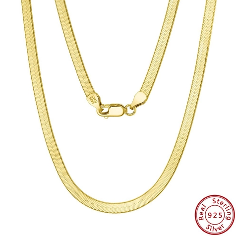 925 Sterling Silver Herringbone Necklace For Women Men 4.5mm Flat Blade Snake Bone Chain Electroplated 18K Gold Silver Jewelry
