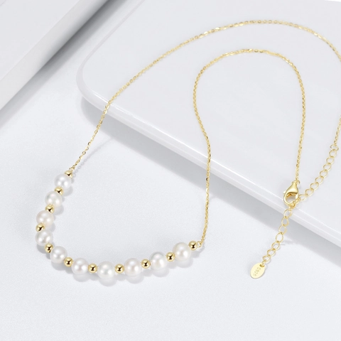 Collana in Argento Sterling 925 con Perle Naturali d'Acqua Dolce per Donna Elegante Pendente in Perla Placcato Oro Argento Gioielli Regalo Regolabile