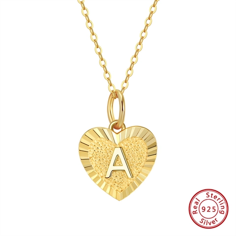 Collana con Iniziale a Cuore in Argento Sterling 925 Placcato Oro 14K Pendente Lettera A-Z per Donna Gioielli Personalizzati