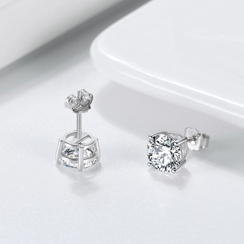 Orecchini a Bottone in Argento Sterling 925 Classico a Quattro Griffe Tondo Zirconia Gioielli per Uomo Donna Accessori Moda